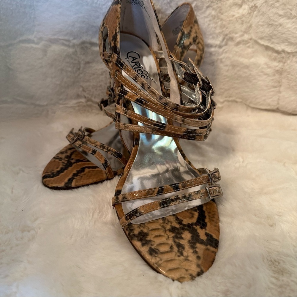 CARLOS Candy Snakeskin Faux Leather Buckled Strappy Heel Pumps. Size 7.5 New